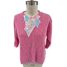 Vintage JP Collections Pink Silk Blend Floral Appliqué Sweater XXL Grand... - $810.62 MXN