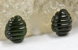 Natural Greenish Black Tourmaline Carved Leaves 2 Pcs 6 Cts Gemstone For Earring - £34.33 GBP