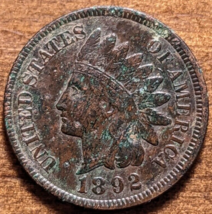 1892 Indian Head Cent Penny Extra Fine Details Partial Diamonds Corrosion - €11,72 EUR