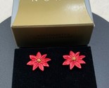 Vintage Avon Red Poinsettia Pierced Earrings 3/4 x 3/4&quot; in Original Box - £8.22 GBP