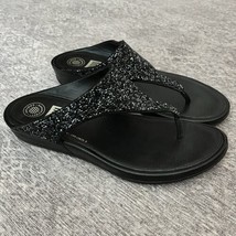 FitFlop Lulu Thong Sandals Womens Size 7 EU 41 Flip Flops Black Glitter ... - $28.70