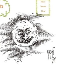 Halloween Matthew Kirscht Cat Placing The Moon Stars Hand Sketch #50 Postcard MK - £71.90 GBP