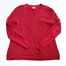 Cabi Dark Red Oversized V Neck Cable Knit Sleeves Long Sweater Size XS Bust 40 - £22.02 GBP
