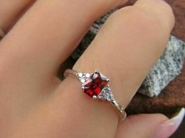Solid 925 Sterling silver Red Garnet Stone Ring 4.50 Ct Solitaire Christmas Gift - £73.03 GBP