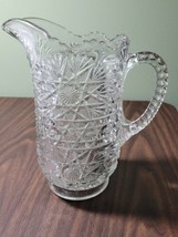 Vintage EAPG Glass Pitcher with Floral Starburst Design and Bottom - $18.69