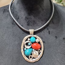 Womens Single Strand Turquoise Coral Inlay Pendant Necklace with Lobster Clasp - £22.15 GBP