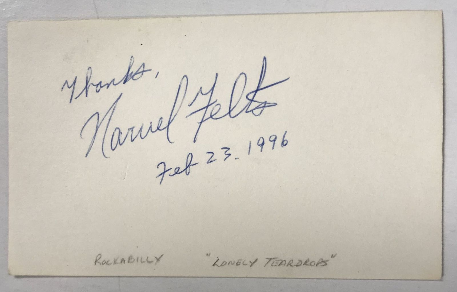 Narvel Felts Signed Autographed Vintage 3x5 Index Card - Music Legend - $15.00