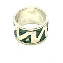 Vintage Sterling Silver Signed GM Hecho En Mexico Taxco Inlay Turquoise Ring 8 - £43.65 GBP
