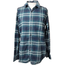 Blue Plaid Flannel Button Up Shirt Size XS - £19.46 GBP