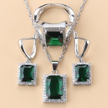 New Original Design Rectangle Wedding Dress Women Green Stone 925 Mark Jewelry S - £27.78 GBP