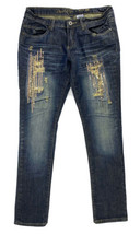 Revolution Jeans Womens Size 7 Blue Distressed Sequin Denim - £15.48 GBP