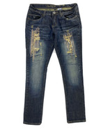 Revolution Jeans Womens Size 7 Blue Distressed Sequin Denim - £15.77 GBP