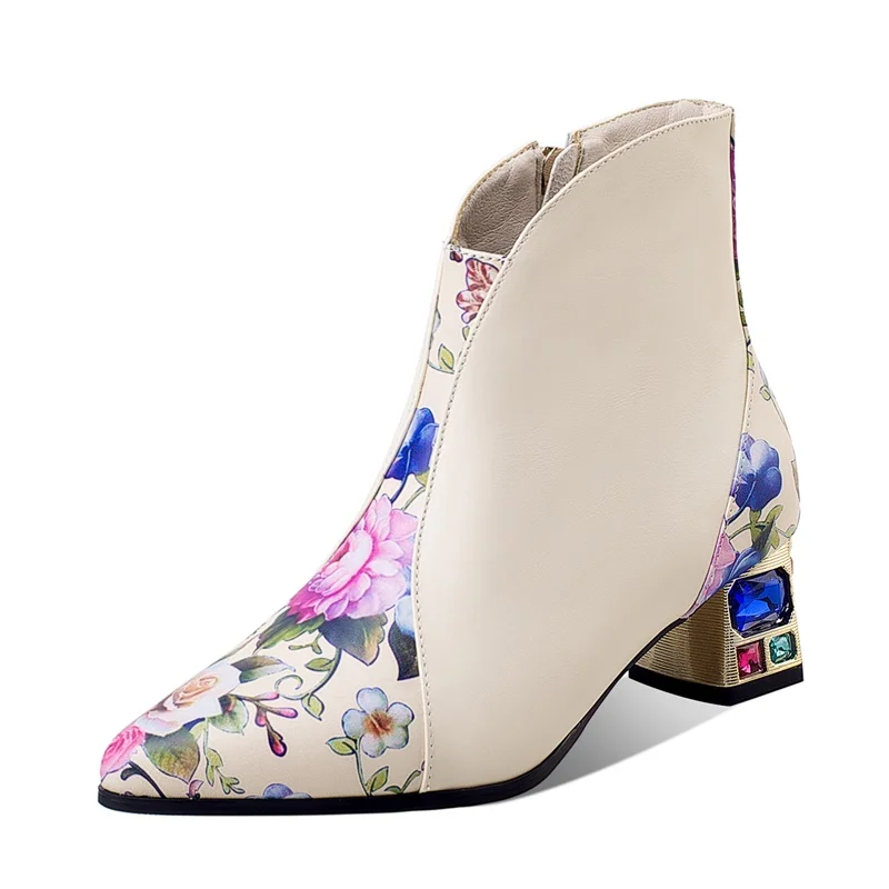 autumn  shoes women  printed stylish shoes real leather ankle boots ladies cryst - £242.49 GBP