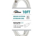 10Ft Outdoor Extension Cord-16/3 Sjtw Durable White Extension Cable With... - $23.99