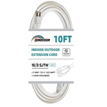 10Ft Outdoor Extension Cord-16/3 Sjtw Durable White Extension Cable With... - £18.89 GBP