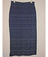 Life is Good blue knit long skirt tan stripes full length 16.5" high side slit-M - $14.86