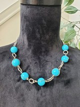 Women&#39;s Silver Tone Teal Turquoise Bead Balls Fashion Jewelry Necklace - £15.73 GBP