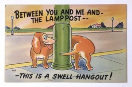 Dog Swell Hangout Cartoon Comic Humor Linen  PC Dachshund Weiner Dog Around Pole - £7.87 GBP