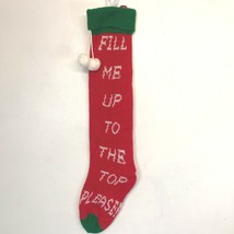Vintage Christmas Knit Stocking 24&quot; Fill Me Up to the Top Please Pom Pom ST - $10.25