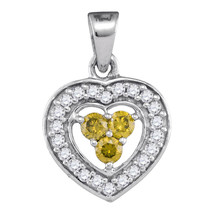 10k White Gold Womens Round Yellow Color Enhanced Diamond Heart Frame Pendant - £206.87 GBP