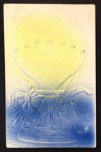 Heavily Embossed &amp; Airbrushed PC 1910 Yellow Blue Flowers Hot Air Balloon - £11.09 GBP