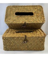 Rattan Tissue Box Cover Handwoven Rectangular Tan Beach Coastal Bathroom... - £22.92 GBP