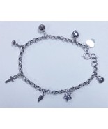7&quot; Sterling Silver 925 Girl&#39;s Charm Bracelet 8 Charms Heart Cross Star B... - $39.99