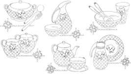 Kitten &amp; Puppy Dishes Kitchen Towels embroidery pattern LW628 - £4.03 GBP