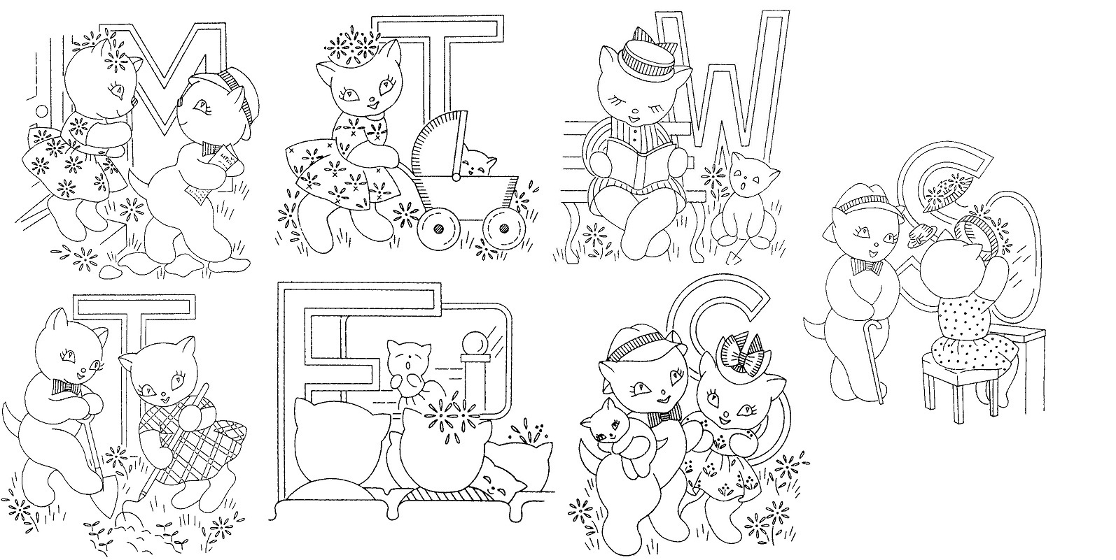 Primary image for Kitten / Cat Family DOW  days of week Towels embroidery pattern AB7293 