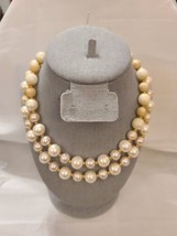 Vintage Napier Necklace Double Stranded Pearl And Gold Beads Box Clasp - $26.60