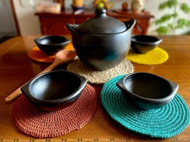 SET Clay Pot for Cooking with Lid Earthen Pots 2.5 liters  and 4 Soup Bo... - $179.16