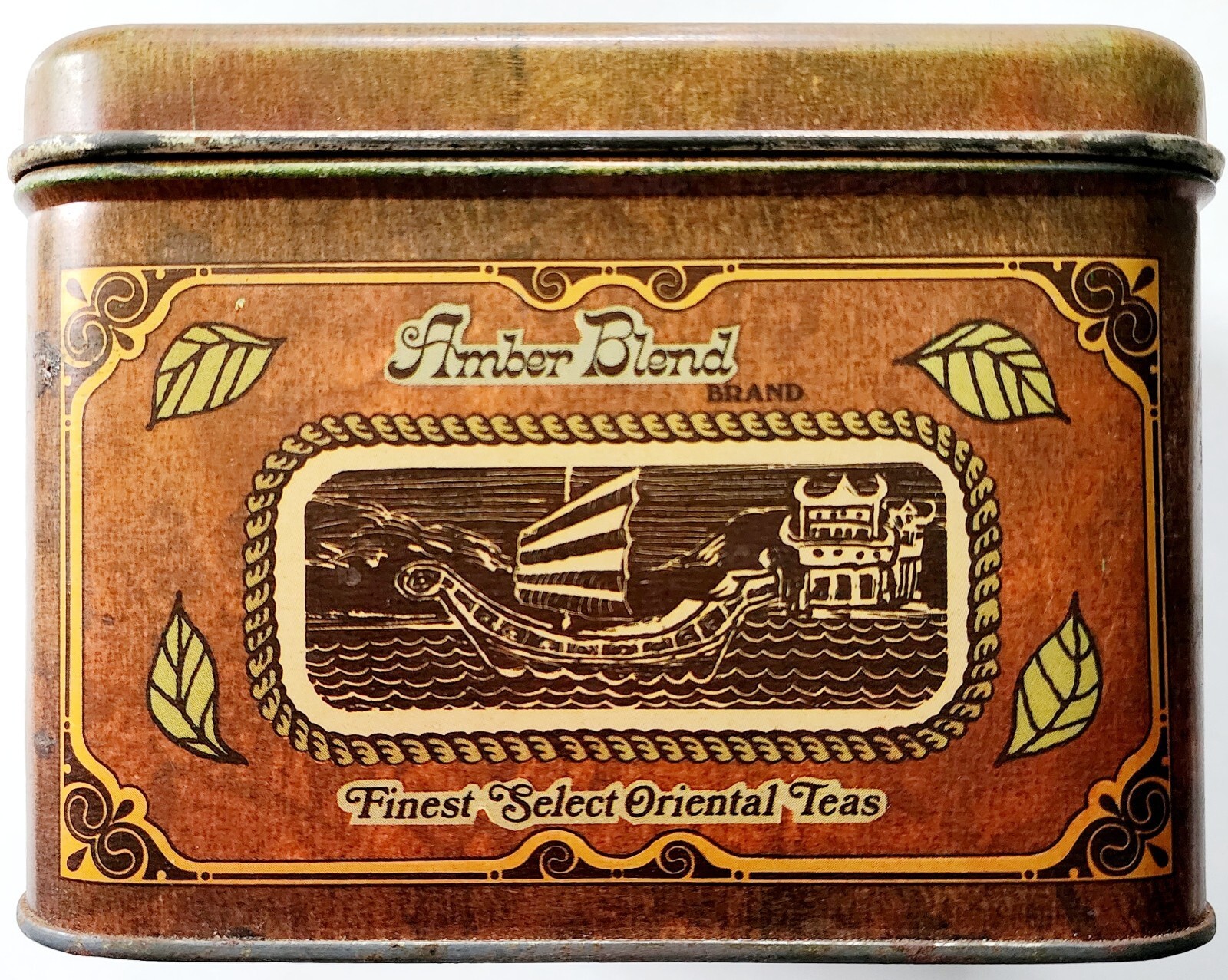 1970s Cheinco Amber Blond Oriental Tea Tin Vintage Collectible 4.5x6x5" HW1 Item image 2