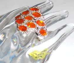 Fire Opal Marquise &amp; Diamond Band Ring, Platinum / 925 Silver, Size 6, 1.47(TCW) - £88.40 GBP