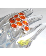 Fire Opal Marquise &amp; Diamond Band Ring, Platinum / 925 Silver, Size 6, 1... - $109.99