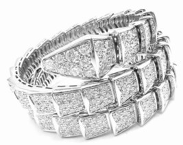 Authentic! Bulgari Bvlgari Serpenti Viper 18k White Gold Diamond Bangle Bracelet - $129,000.00
