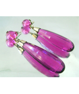 Vintage Purple Transparent  Lucite Long Dangling Earrings 1960-70&#39;s - £9.65 GBP