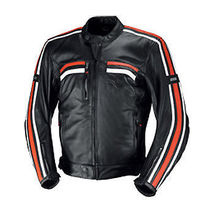 Men&#39;s Biker Jackets Fashion Stylish Black Leather White Red Stripe Slim ... - £127.88 GBP