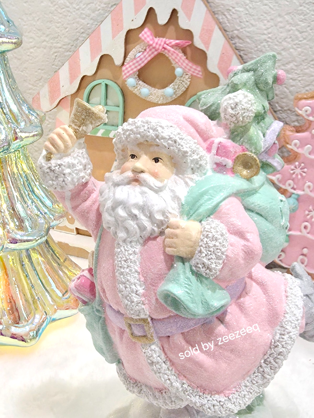 Christmas Pastel Pink Santa Clause Skating Figurine 10.25" NEW Item image 3