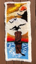 Vintage 70&#39;s Seagull Latch Hook Rug Finished Wall Hanging Beach Costal 49x20 - £23.42 GBP