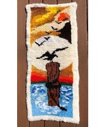 Vintage 70&#39;s Seagull Latch Hook Rug Finished Wall Hanging Beach Costal 4... - £23.70 GBP