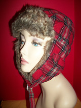 Route 66 Men Clothes M/L Red Plaid Winter Hat Cold Weather Faux Fur Trapper Cap - £12.85 GBP