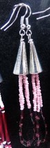 Native American Beaded 2.5&quot; Dangle Earrings Glass Beads Mauve Pink Black Crimson - £23.72 GBP