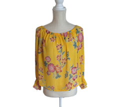 Forever 21 Womens Size Small Yellow Floral Off the Shoulder Sheer Top Bl... - $14.84