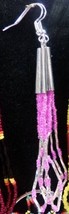 Native American 3&quot; Dangle Beaded Strand Earrings Hot Pink Luster Silver ... - $29.99