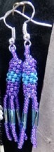 Native American Purple Luster Beaded Earrings 2&quot; Seminole Handmade Lavender Blue - £15.87 GBP