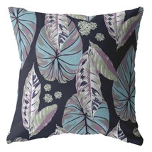 18 Blue Purple Tropical Leaf Suede Throw Pillow - £43.97 GBP