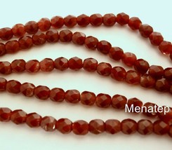 25 6mm Czech Glass Firepolish Beads: Chestnut Coral - $2.49