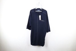 Deadstock Vtg 90s Davoucci Mens XL Spell Out Knit Short Sleeve Sweater Navy Blue - £54.76 GBP