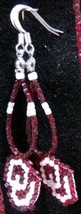 Native American Handmade Oklahoma Sooners OU Beaded Earrings Glass Beads Crimson - £19.74 GBP