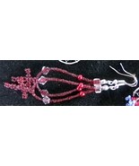 Native American 3&quot; Beaded CROSS Dangle Earrings Crimson Red Clear Glass ... - €21,44 EUR